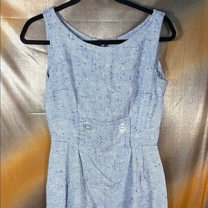 Vintage nubby cotton Blue Sleeveless Dress cute front detail.‎ H1